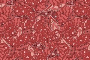 sömlös mönster baserad på ett prydnad med en paisley bandana skriva ut, i röd och rosa vektor
