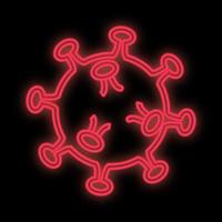 Hell leuchtendes rotes medizinisches wissenschaftliches digitales Neonschild für Krankenhauslaborapotheke schön mit Coronavirus-Pandemievirus auf schwarzem Hintergrund. Vektor-Illustration vektor