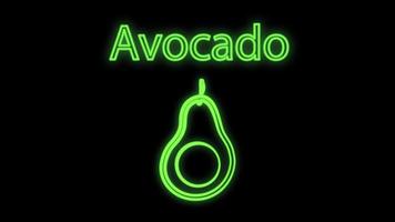 Vektor-Illustration. Avocado in Neon auf schwarzem Hintergrund. hell, stylisch, neongrün. Schild für Cafés und Restaurants. Avocado für gesunde Menschen vektor