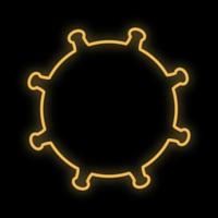 Hell leuchtendes gelbes medizinisches wissenschaftliches digitales Neonschild für Krankenhauslaborapotheke schön mit Coronavirus-Pandemievirus auf schwarzem Hintergrund. Vektor-Illustration vektor