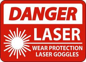 Gefahr Laser tragen Laserschutzbrille Schild auf weißem Hintergrund vektor