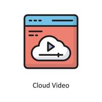 Cloud-Video-Vektor gefüllt Umriss-Icon-Design-Illustration. cloud computing-symbol auf weißem hintergrund eps 10 datei vektor