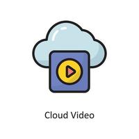 Cloud-Video-Vektor gefüllt Umriss-Icon-Design-Illustration. cloud computing-symbol auf weißem hintergrund eps 10 datei vektor