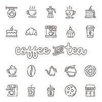 kaffe och te affär, klotter ikoner. vektor
