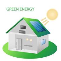 Solarbetriebenes Haus Schema Systemökologie Energiesparkonzept für kostenlose Sonnenenergie Beschreiben Sie den Betrieb von Anlagen und Geräten, Smart Home vektor