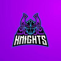 Knight Gaming Esport-Maskottchen-Emblem-Logo mit bearbeitbarem Teamnamen. gepanzerte dunkle Rittervektorillustration. vektor