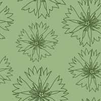 nahtloses muster mit grünen kornblumenblumen, blumengrafikdesign vektor