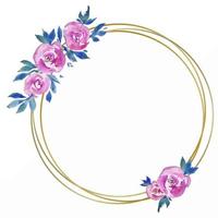 gyllene runda ram med rosa rosor, blommig design, bröllop monogram, vattenfärg illustrationer hälsning kort vektor