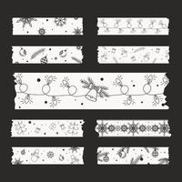 svart och vit minimalistisk band washi tejp klistermärke uppsättning jul tema ny år ClipArt vektor