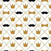 Vektor süßer Hipster schwarzer Schnurrbart goldene Fliege goldene Krähe nahtloser Musterhintergrund. geometrischer Hintergrund für Babyparty-Design, Tapete, Wrap, Cover-Gentleman-Paketdesign. Herren Accessoire