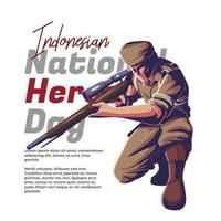 Illustration zum Tag des indonesischen Helden über einen Soldaten, der sich auf das Schießen vorbereitet vektor