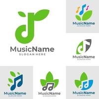 uppsättning av musik blad logotyp vektor ikon illustration. blad musik logotyp design mall