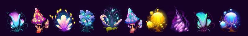 Fantasy-Pilze, Blumen und Bäume, außerirdische Flora vektor