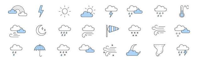 meteorologi ikoner, väder prognos tecken vektor