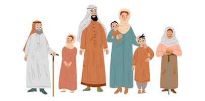 arab familj i traditionell saudi kläder, människor vektor