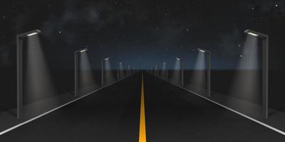 autobahnstraße mit straßenlaternen in der nacht vektor