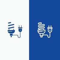 Glödlampa ekonomisk elektrisk energi ljus Glödlampa plugg linje och glyf fast ikon blå baner linje och glyf vektor