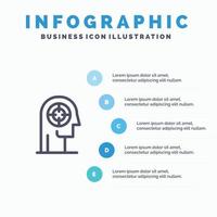 Pfeil Konzentration Fokus Kopf menschliche Liniensymbol mit 5 Schritten Präsentation Infografiken Hintergrund vektor