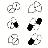 uppsättning av annorlunda parade former av tabletter i svart och vit, linje stil. vektor illustration