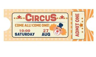 biljett till de cirkus är gul. clowner. kupong, karneval cirkus prestanda. vektor