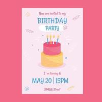 Geburtstagseinladung für 6 Jahre mit Kuchen. Vektor-Illustration vektor