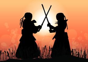 Kendo Meisterkampf im Sonnenuntergang vektor