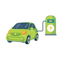 grön elektrisk smart bil på avgift. vektor illustration