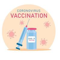 Coronavirus-Impfung. Spritze, Pille, Virus. vektor