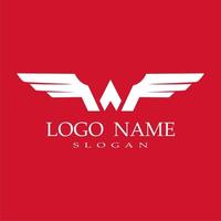 logotyp med brev en kombination av vingar röd bakgrund vektor