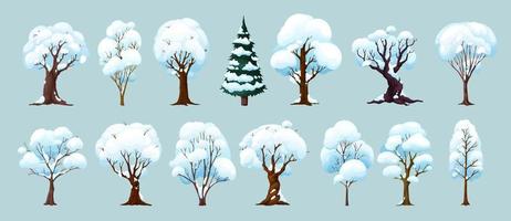 cartoon winterbäume, wald- und gartenpflanzen gesetzt vektor