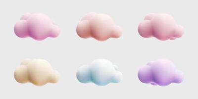 3d moln färgstark tecknad serie stil samling uppsättning. grädde lila blå rosa pastell vektor