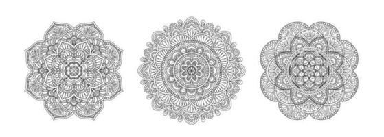 Set runde Mandalas Henna Mehndi Tattoo, Dekoration. Umrissverzierung im ethnischen arabischen, indischen, marokkanischen, spanischen, türkischen, pakistanischen, chinesischen, mystischen, osmanischen orientalischen Stil. zum Drucken von Malbuchseiten vektor