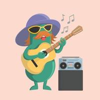 illustration av frukt maskot illustration spelar gitarr med bom låda vektor