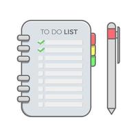 till do lista ark anteckningsblock planerare, checklista anteckningsbok med penna. vektor