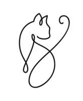 süße einzeilige vektorkatze mit herzlogo. minimalistische katze im abstrakten handgezeichneten stil, minimalistische einlinienzeichnung. schönes Haustier. abstrakter minimalistischer Stil vektor