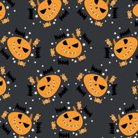halloween mönster med pumpor, godis och fladdermöss i vektor illustration.