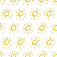 handgezeichnete Sonne. nahtloses muster der einfachen skizzensonne. Sonnensymbol. gelbes Gekritzel lokalisiert auf weißem Hintergrund. Vektor-Illustration. vektor