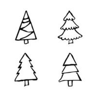 handgezeichnete weihnachtsbäume. Satz von vier monochromen skizzierten Illustrationen von Tannen. Winterurlaub-Doodle-Elemente. Vektor-Illustration vektor