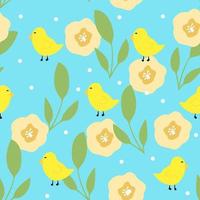 Nahtloses Muster mit handgezeichneten Vögeln, Blumen und abstrakten Elementen, Frühlingscliparts, botanische Illustration für Verpackungen und Textilien, minimalistischer Druck, abstraktes Blumenmotiv vektor