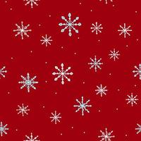 sömlös mönster med snö och hand dragen snöflingor på röd bakgrund, jul illustration för omslag papper, förpackningar design och utskrift på tyg vektor