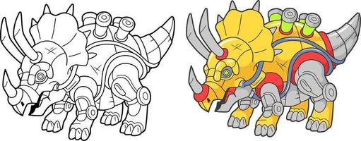 tecknad serie robot dinosaurie triceratops, färg bok, rolig illustration vektor