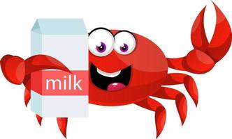 Krabbe mit Milch, Illustration, Vektor auf weißem Hintergrund.