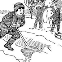 Kinder im Schnee, Vintage Illustration. vektor
