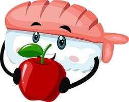 Sushi mit Apfel, Illustration, Vektor auf weißem Hintergrund.