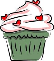Cupcake mit Herzen, Illustration, Vektor auf weißem Hintergrund.
