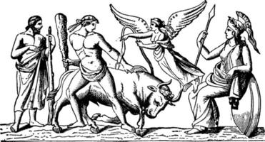 Theseus und die Vintage Illustration des Minotaurus. vektor
