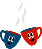 blaue und rote Tasse, Illustration, Vektor auf weißem Hintergrund.