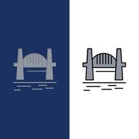 Australien bro stad uppsättningar hamn sydney ikoner platt och linje fylld ikon uppsättning vektor blå bakgrund