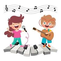 rolig tecknad serie barn spelar musik vektor