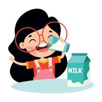 dricka mjölk begrepp med tecknad serie karaktär vektor